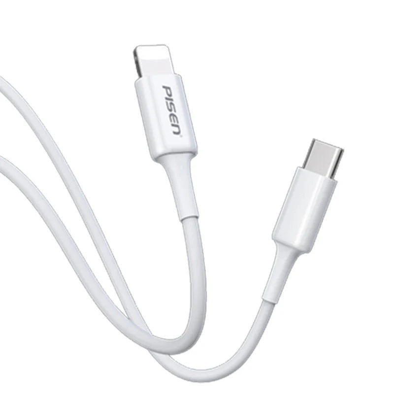 Pisen Mr White Lightning to USB-C PD Fast Charge Cable (2M) White - 3A, Support Data Sync, Durabl...