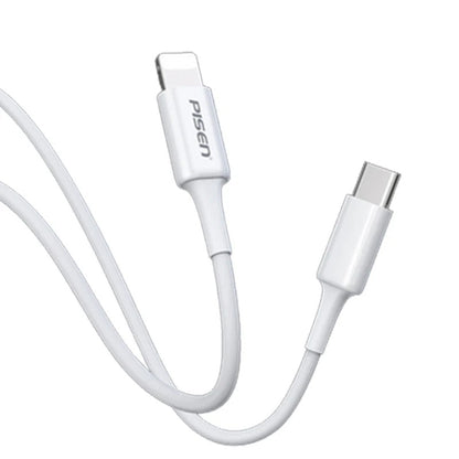 Pisen Mr White Lightning to USB-C PD Fast Charge Cable (2M) White - 3A, Support Data Sync, Durabl...
