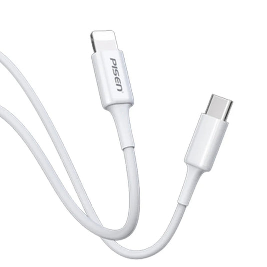 Pisen Mr White Lightning to USB-C PD Fast Charge Cable (2M) White - 3A, Support Data Sync, Durabl...