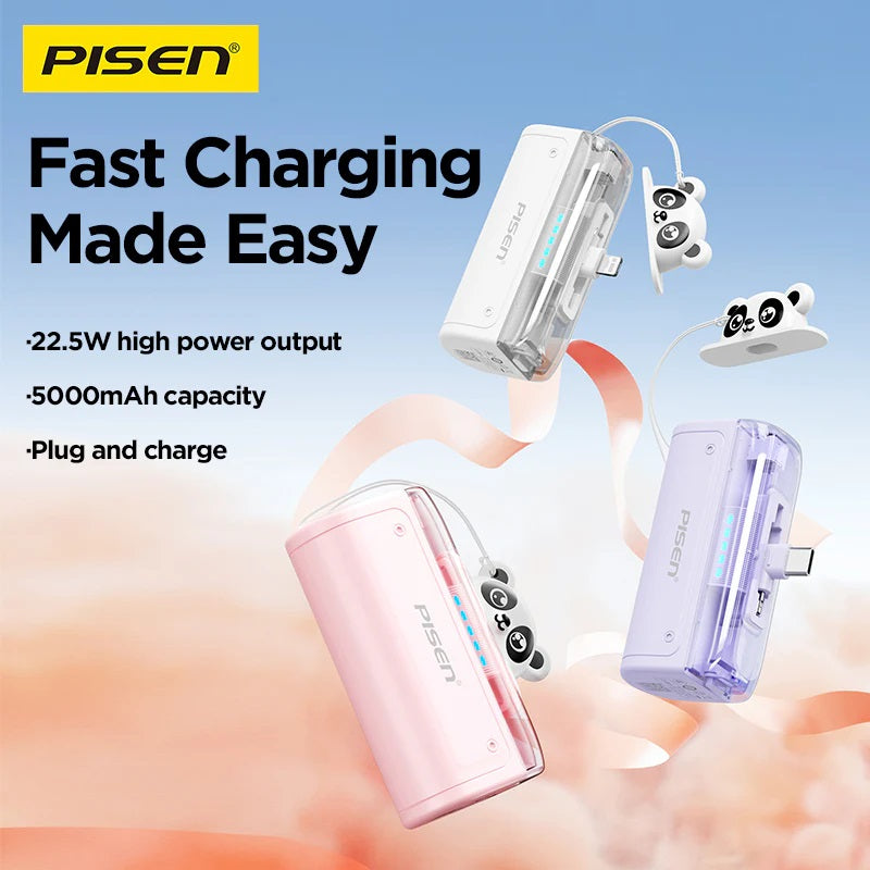 Pisen Power Tiny 22.5W  CCC-Certified 5K (5000mAh) Mini Power Bank - USB-A + USB-C Port, 2-in-1 D... - Image 2