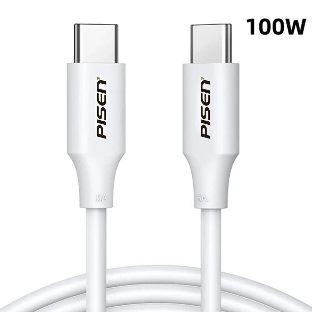 Pisen USB-C to USB-C 100W PD Cable (1M) White - Premium Quality, Fast Charge, 480Mbps, Durable,Sa...