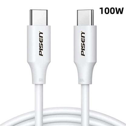 Pisen USB-C to USB-C 100W PD Cable (1M) White - Premium Quality, Fast Charge, 480Mbps, Durable,Sa...