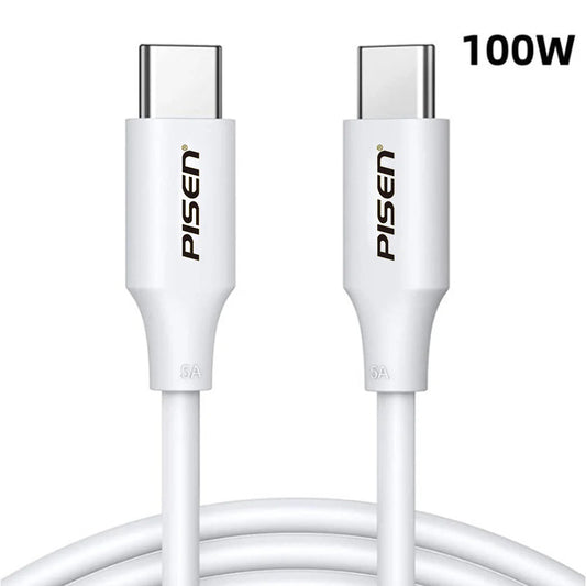 Pisen USB-C to USB-C 100W PD Cable (1M) White - Premium Quality, Fast Charge, 480Mbps, Durable,Sa...