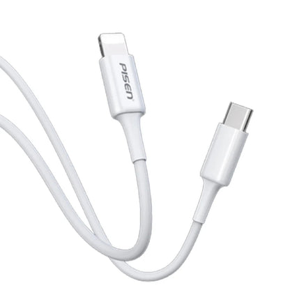 Pisen Mr White Lightning to USB-C PD Fast Charge Cable (1M) White - Support Charge 3A, Stretch-Re...