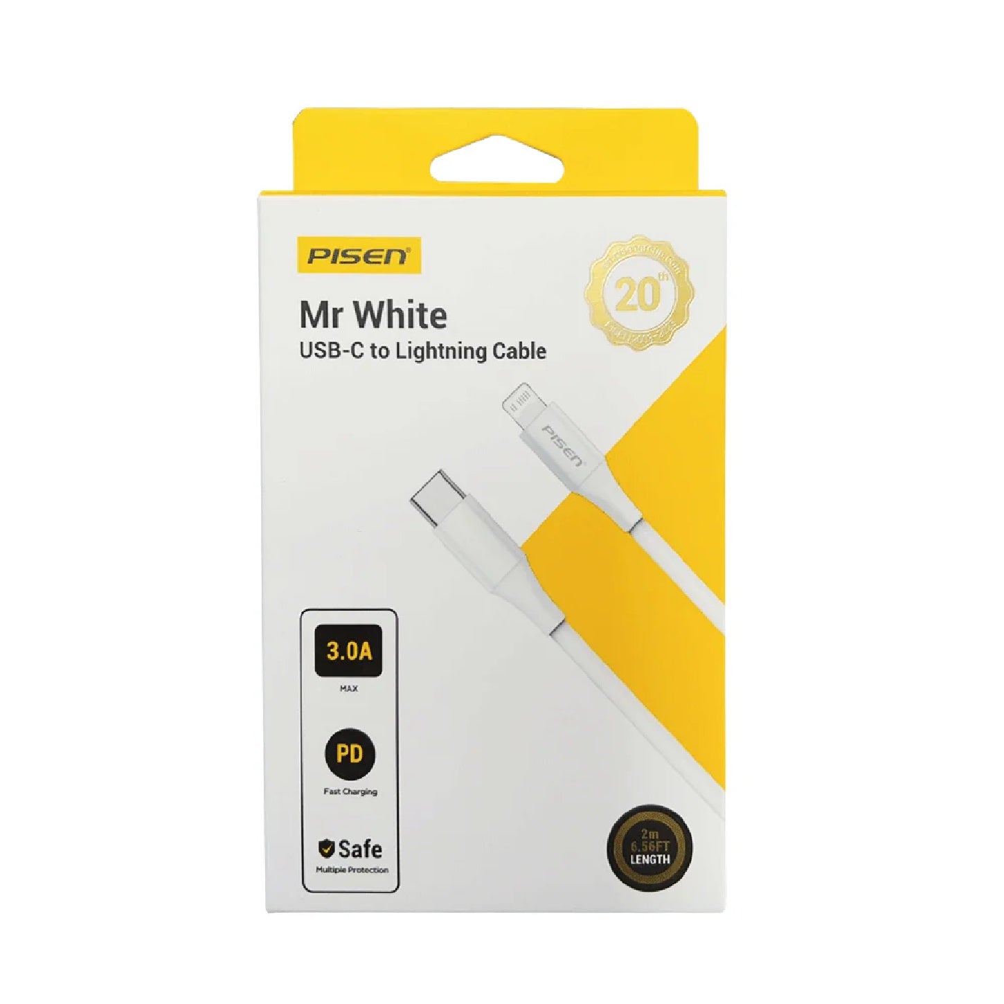 Pisen Mr White Lightning to USB-C PD Fast Charge Cable (1M) White - Support Charge 3A, Stretch-Re... - Image 2