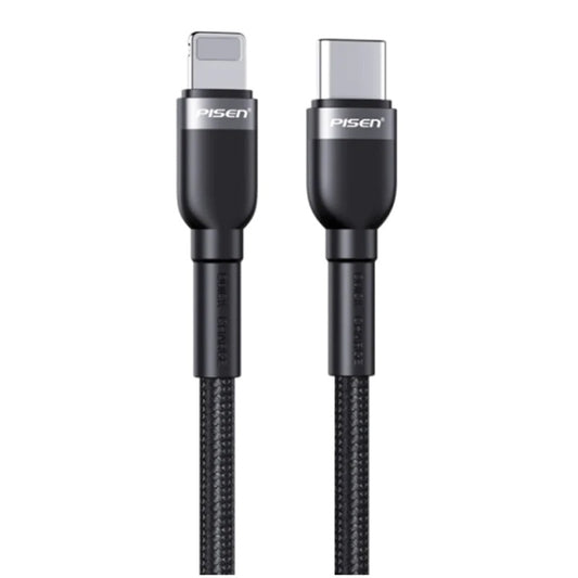 Pisen Braided Lightning to USB-C PD Fast Charge Cable (2M) Black-Supports 3A,Reinforced Wire Trea...