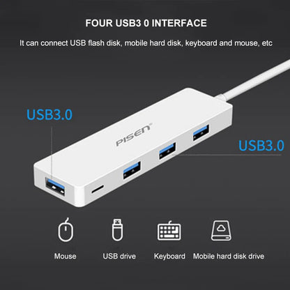 Pisen USB-C to 4xUSB-A 3.0 Charging HUB - TPE Flexible Wire, Light Indicator, Resistant to Pullin... - Image 4