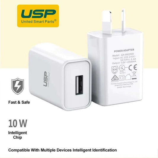 USP 10W USB-A Fast Wall Charger White - Intelligent Chip, Smart Charging, Output Voltage DC5V/3A,...