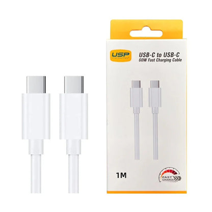 USP USB-C to USB-C 60W Mini Cable (1M) White - 3A , Fast Charge, High Performance, Durable, 8K Be...