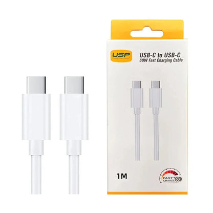 USP 60W USB-C to USB-C Mini Cable (1M) White - 3A , Fast Charge, High Performance, Samsung Galaxy...