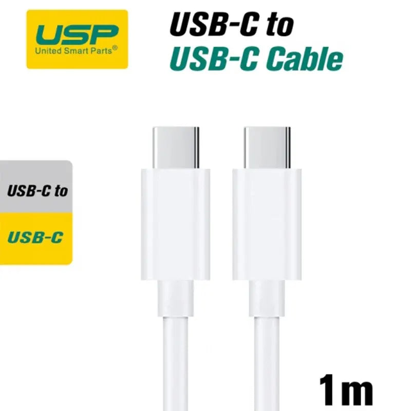 USP 60W USB-C to USB-C Mini Cable (1M) White - 3A , Fast Charge, High Performance, Samsung Galaxy... - Image 2