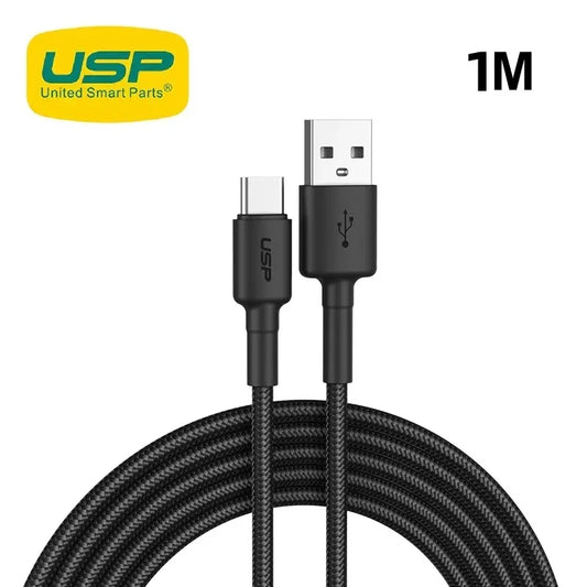 USP BoostUp Braided USB-C to USB-A Cable (1M) Black -3A, Fast Charge, Samsung Galaxy,Apple iPhone...