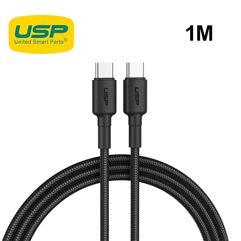 USP BoostUp Braided USB-C to USB-C Cable (1M) Black -3A Fast  Safe Charge,Strong  Durable,Samsung...