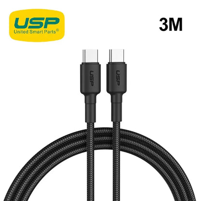 USP BoostUp Cafule Braided USB-C to USB-C Cable (3M) Black - 3A, Strong  Durable, Bend-resistant,...