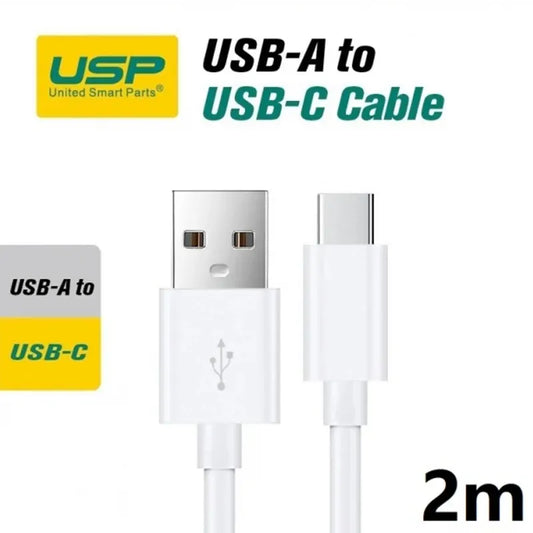 USP USB-C to USB-A Cable (2M) White - 3A, Durable, Fast Charge, High Quality, Samsung Galaxy, iPa...