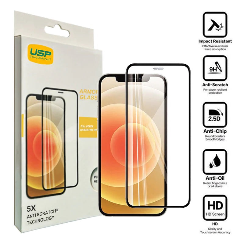 USP Apple iPhone 16 Plus / iPhone 15 Plus (6.7') Armor Glass Full Cover Screen Protector - 5X Ant...