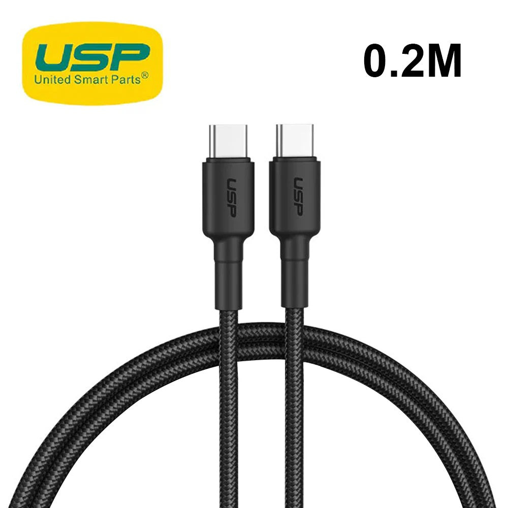 USP BoostUp Braided USB-C to USB-C Cable (20cm) Black-3A/60W, Fast  Safe Charge,Strong  Durable,S...