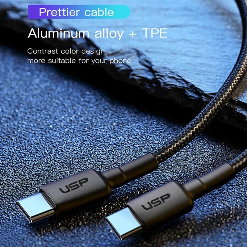 USP BoostUp Braided USB-C to USB-C Cable (2M) Black -3A/60W, Fast  Safe Charge,Samsung Galaxy,App... - Image 3