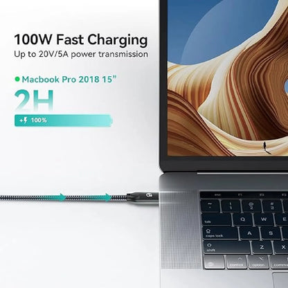 USP BoostUp Cafule Braided USB-C to USB-C (3.2 Gen 2x2) Charge  Video Cable (2M) - Black, 5A/100W... - Image 2