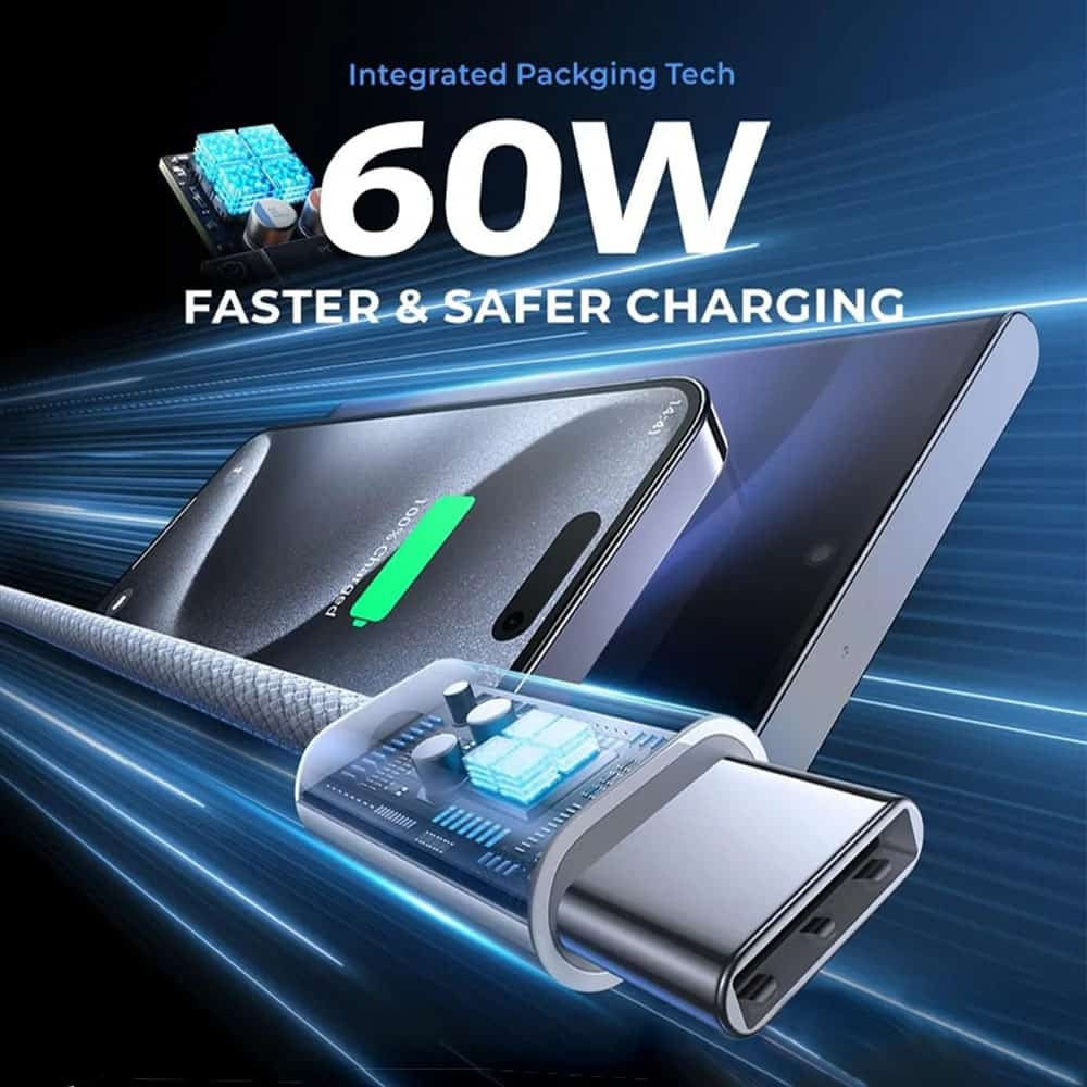 USP Braided USB-C to USB-C PD 60W High Density Fast Charge Cable (1M) White - 3A Fast  Safe Charg... - Image 2