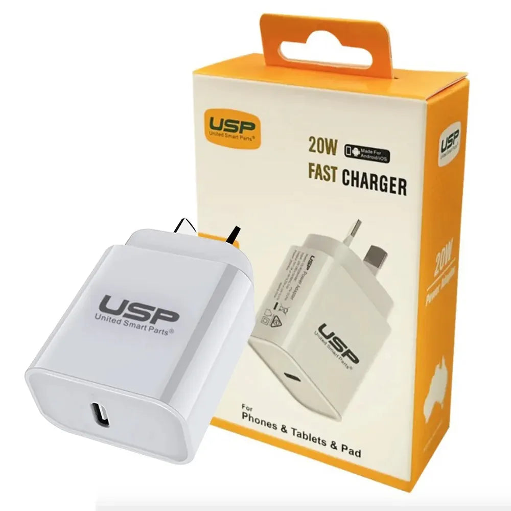 USP 20W USB-C PD Fast Wall Charger - White, Fast Charging, Safety Certified, Universally Compatib...