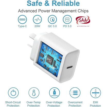USP 20W USB-C PD Fast Wall Charger - White, Fast Charging, Safety Certified, Universally Compatib... - Image 3