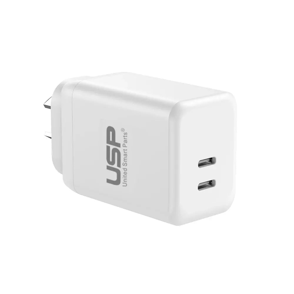 USP 45W Dual Port USB-C PD GaN Fast Wall Charger - White, Charge Two Device Simultaneously,Compac...