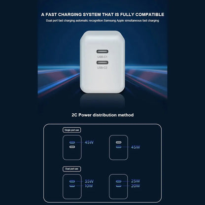 USP 45W Dual Port USB-C PD GaN Fast Wall Charger - White, Charge Two Device Simultaneously,Compac... - Image 4