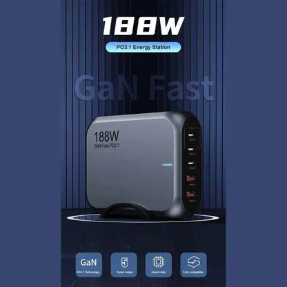 USP 188W GaN 5 Ports USB-C PD Laptop Wall Charger Black - 3x USB-C, 2x USB-A, Efficiently, High Q... - Image 3