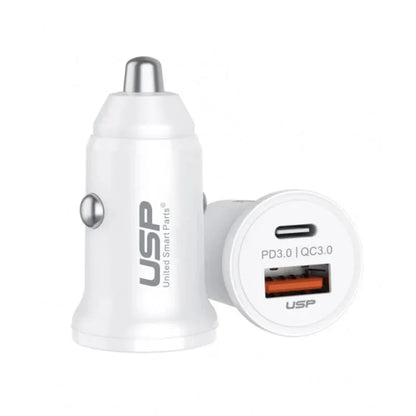 USP 43W Dual Port Fast Car Charger - White, 1xUSB-C(25W), 1xUSB-A(18W QC 3.0), Compact  Lightweig... - Image 2