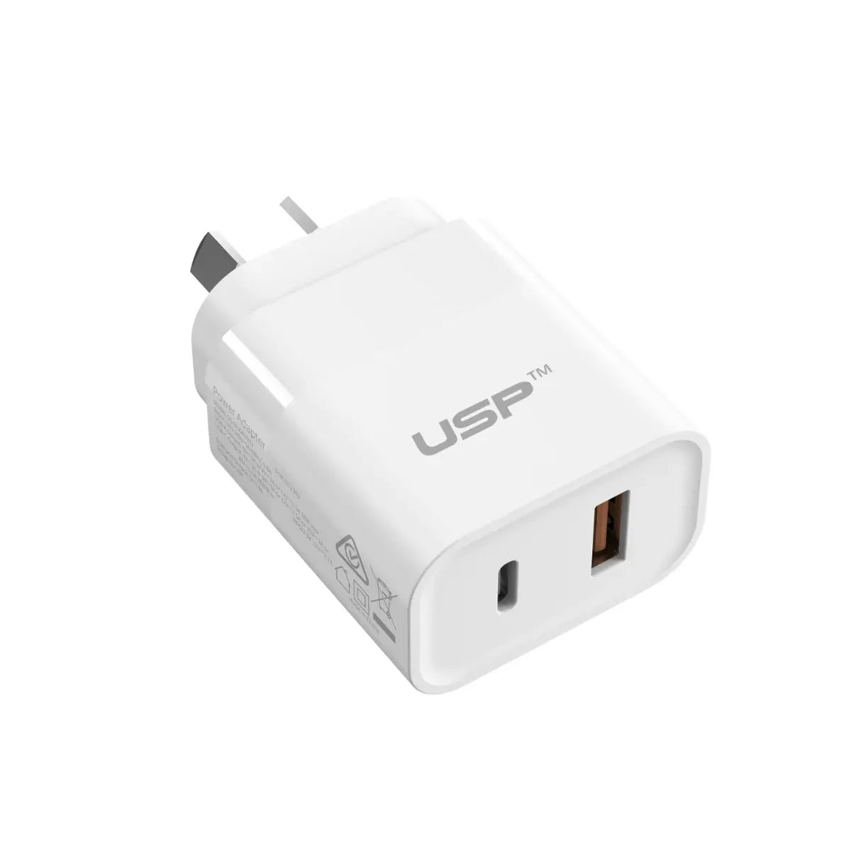 USP 30W Dual Port Fast Wall Charger - White, 1xUSB-C(30W PD), 1xUSB-A(18W QC 3.0), Compact and Li... - Image 2