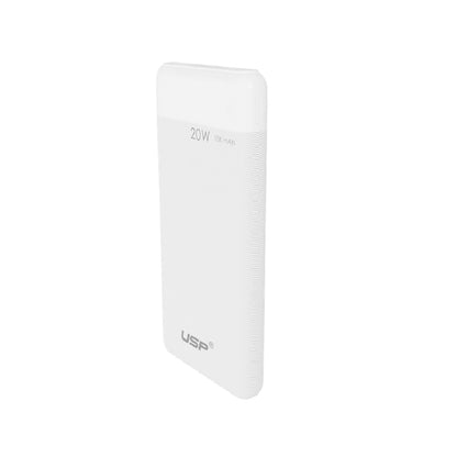 USP 10K mAh Power Bank White - 20W Fast Charge, 2 USB-Outputs, 1x USB-C, 1x USB-A, Indicator Ligh... - Image 3