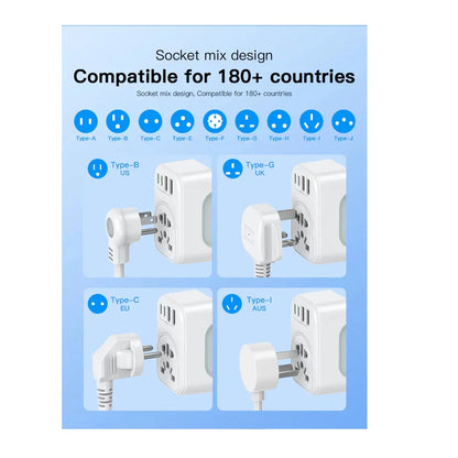 USP Australian Inbound Travel Adapter 2 USB-A + 2 USB-C + AC Socket, Portable device, 4 Universal... - Image 2