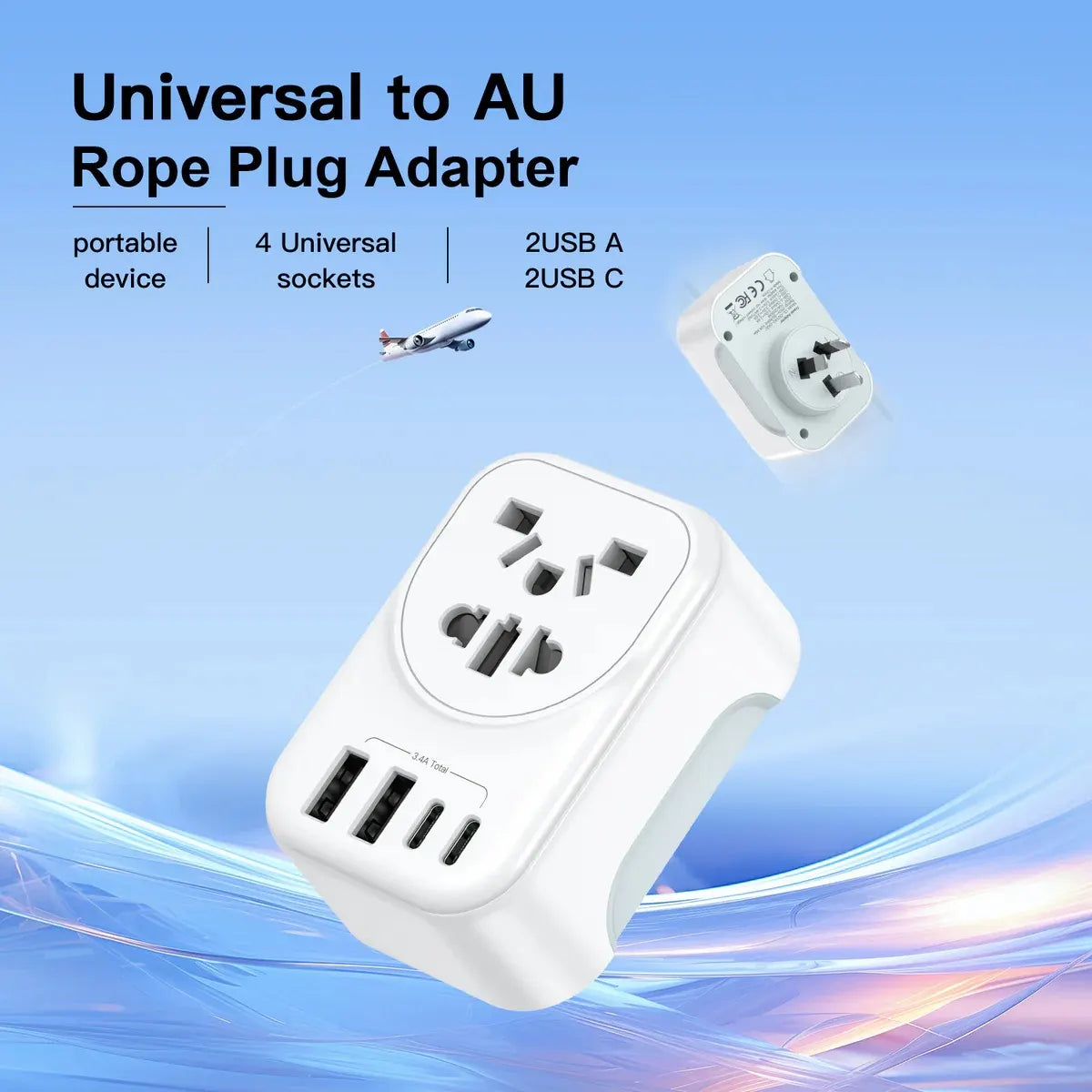 USP Australian Inbound Travel Adapter 2 USB-A + 2 USB-C + AC Socket, Portable device, 4 Universal... - Image 3