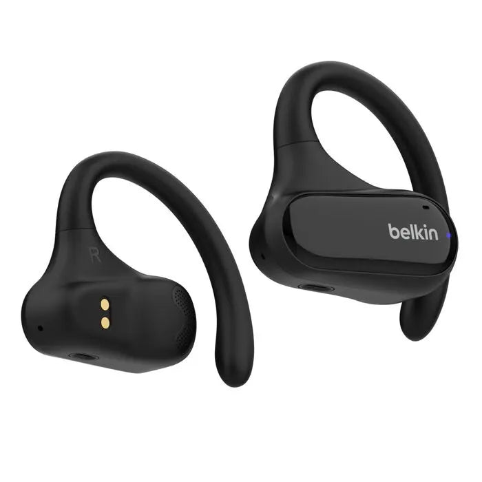 Belkin SoundForm ClearFit Open-Ear Wireless Earbuds - Black (AUC013btBK), 26hrs Battery,14.2mm Dr...