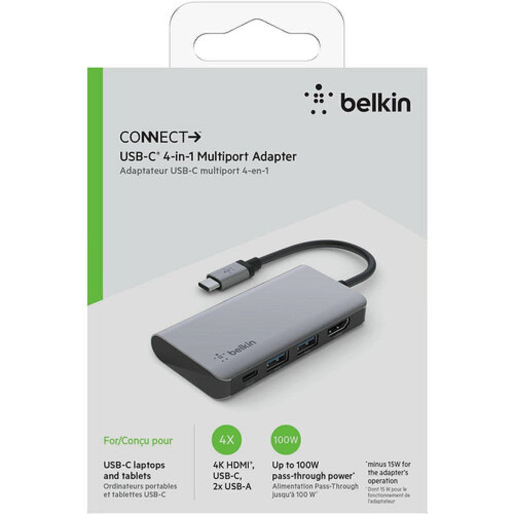 Belkin Connect USB-C 4-in-1 Multiport Adapter + USB-C Cable (13CM) - Space Grey(AVC006btSGY), 100... - Image 4