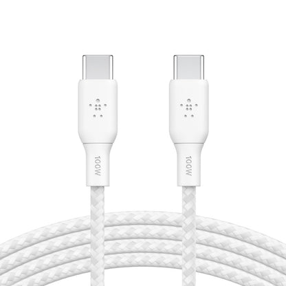 Belkin BoostCharge Braided USB-C to USB-C Cable (2M) - White (CAB014bt2MWH), 5A/100W, 480Mbps, 30...