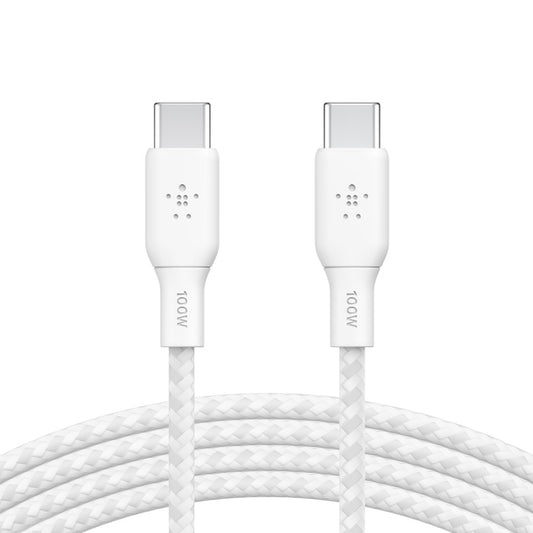 Belkin BoostCharge Braided USB-C to USB-C Cable (2M) - White (CAB014bt2MWH), 5A/100W, 480Mbps, 30...