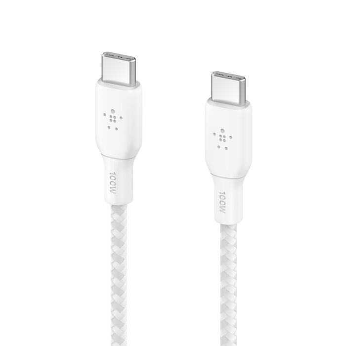 Belkin BoostCharge Braided USB-C to USB-C Cable (2M) - White (CAB014bt2MWH), 5A/100W, 480Mbps, 30... - Image 2