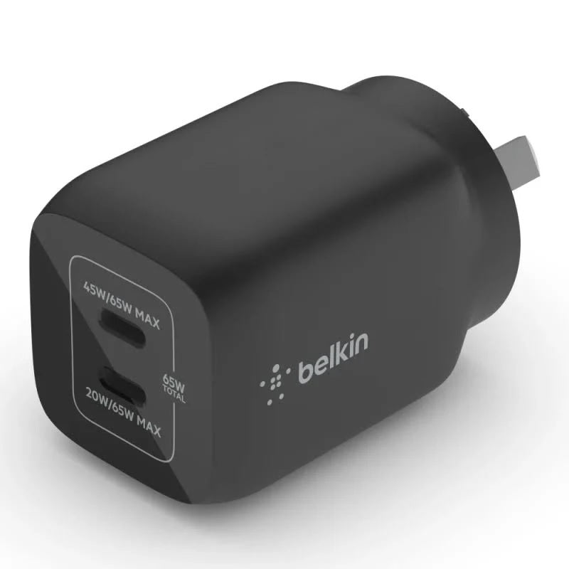 Belkin BoostCharge Pro 65W USB-C PD 3.0 PPS Dual GaN Wall Charger - Black (WCH013auBK), Compact L... - Image 3