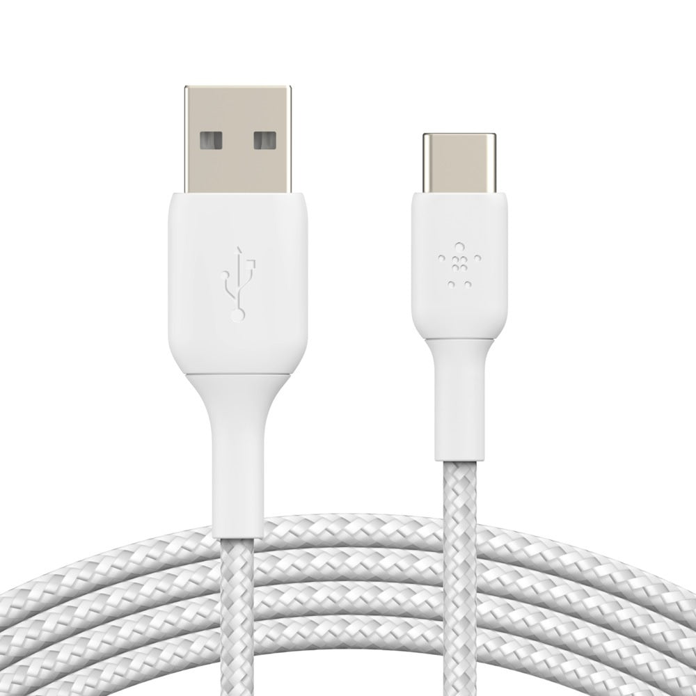 Belkin BoostCharge Braided USB-C to USB-A Cable (1M) - White (CAB002bt1MWH), 3A/15W, 480Mbps, 30K...