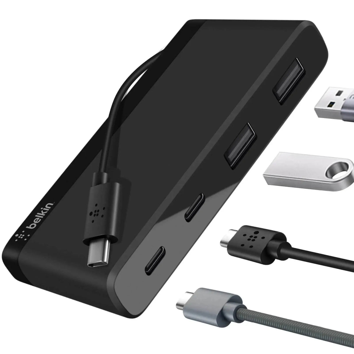 Belkin USB-C 4-Port Mini Hub (USB Type-C) - Black(F4U090btBLK), 5Gbps, 2x USB-C, 2x USB-A, Compac...