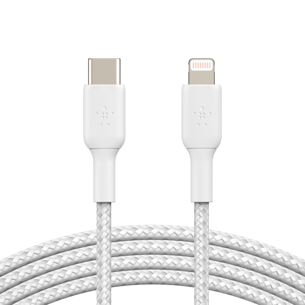 Belkin BoostCharge Braided Lightning to USB-C Cable (1M) - White (CAA004bt1MWH),3A/18W,480Mbps,30...