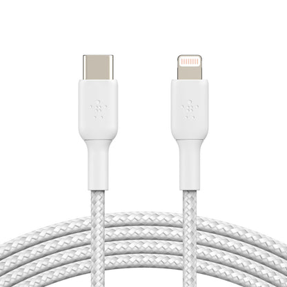 Belkin BoostCharge Braided Lightning to USB-C Cable (1M) - White (CAA004bt1MWH),3A/18W,480Mbps,30...