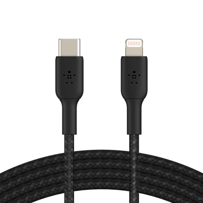 Belkin BoostCharge Braided Lightning to USB-C Cable (2M) - Black(CAA004bt2MBK),3A/18W,480Mbps,30K...
