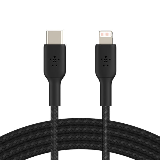 Belkin BoostCharge Braided Lightning to USB-C Cable (2M) - Black(CAA004bt2MBK),3A/18W,480Mbps,30K...