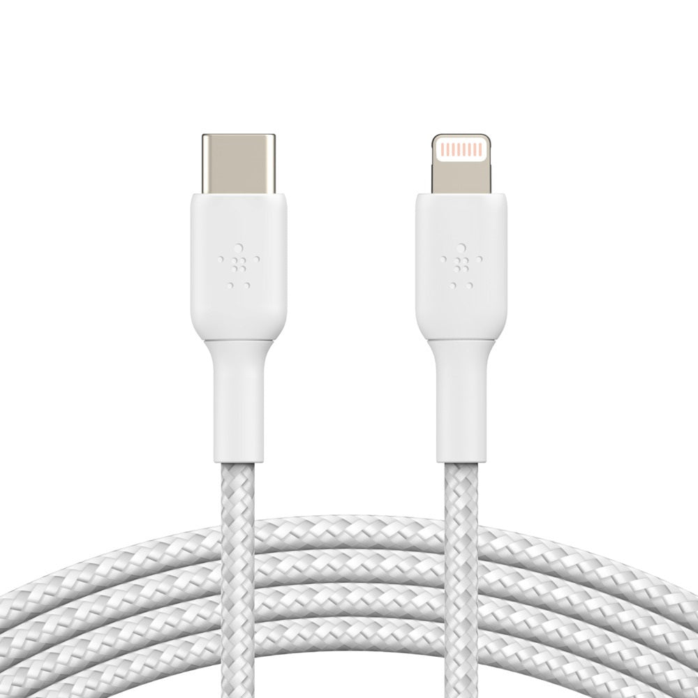Belkin BoostCharge Braided Lightning to USB-C Cable (2M) - White (CAA004bt2MWH),3A/18W,480Mbps,30...