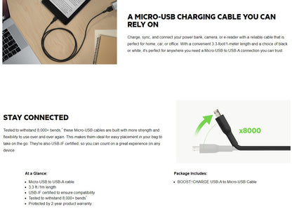 Belkin BoostCharge USB-A to Micro-USB Cable (1M) - Black (CAB005bt1MBK),7.5W,480Mbps, 25K+ Bends,... - Image 4