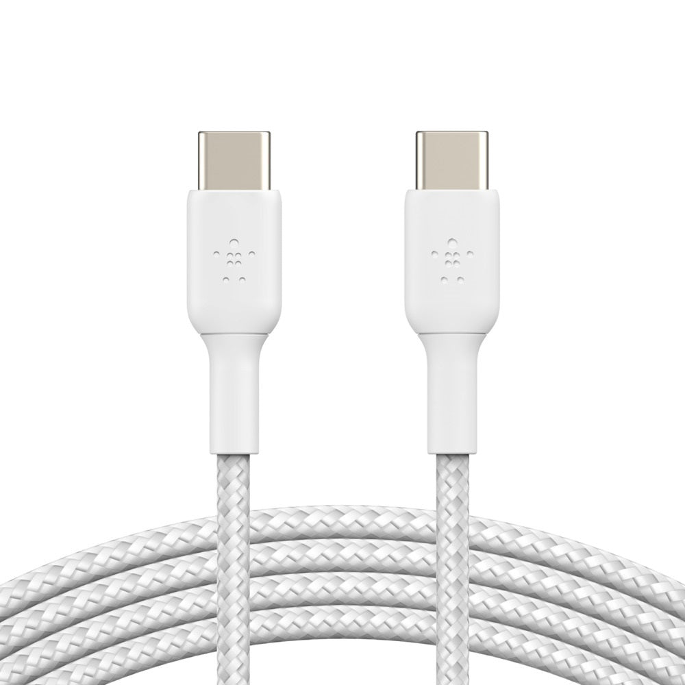 Belkin BoostCharge Braided USB-C to USB-C Cable (1M) - White (CAB004bt1MWH), 3A/60W, 480Mbps, 30K...
