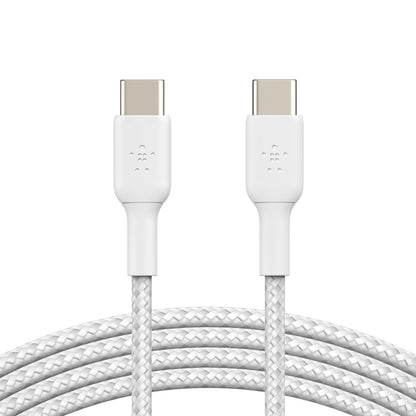Belkin BoostCharge Braided USB-C to USB-C Cable (1M) - White (CAB004bt1MWH), 3A/60W, 480Mbps, 30K...